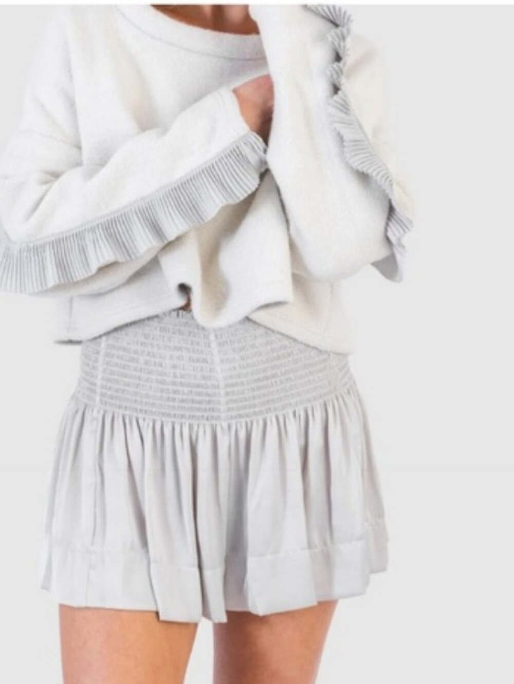 KOCH Women Light Gray Smocked Mini Skirt with Flounce Hem - Women's Skirt
